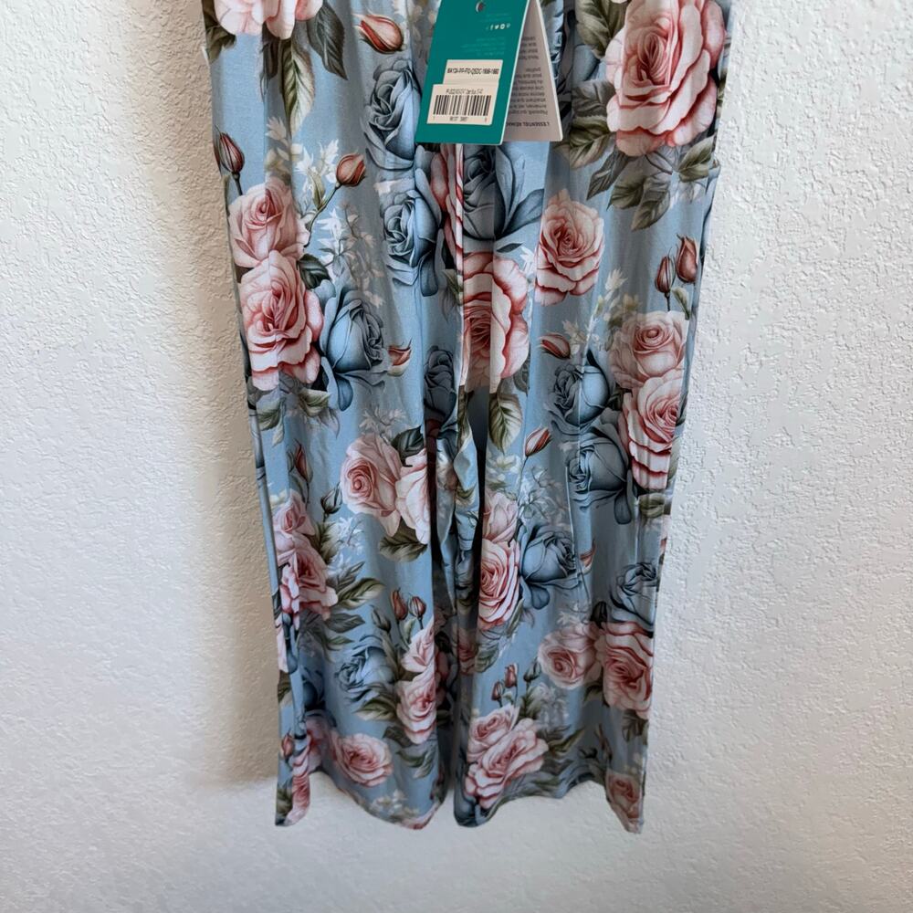 NEW NWT Posh Peanut Floral Scoop Neck Short Sleeve Wide Leg Jumpsuit Blue 3T-4T - Picture 7 of 9